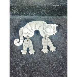 Sleepy tabby cat with Dangle legs Brooch Pin - Signed JJ